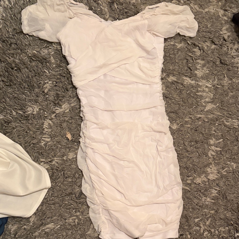 Chic White Ruched Mini Dress
